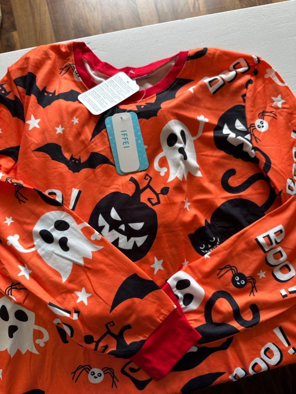 IFFEI Women’s Halloween Pajama Set XL Orange Ghost Bat Cat Pumpkin NWT - Picture 3 of 3
